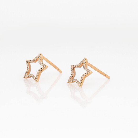 Natural Diamonds Earrings in Solid 14K Gold | Star Earrings - Picture 4 of 7